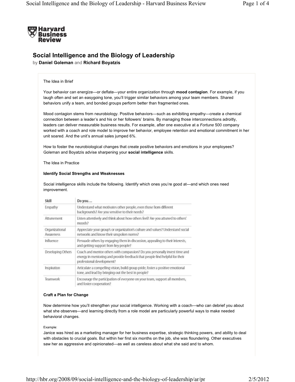 Social Intelligence and the Biology of Leadership - Harvard Business Review Page 1 of 4