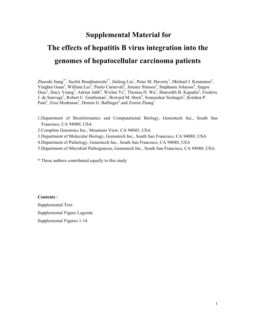 Supplemental Material for the Effects of Hepatitis B Virus Integration Into the Genomes of Hepatocellular Carcinoma Patients