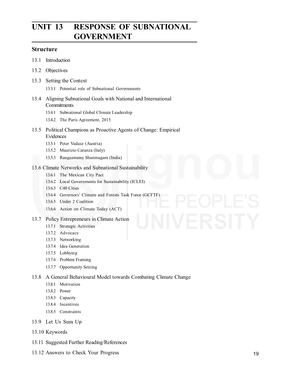 Unit 13 Response of Subnational Government