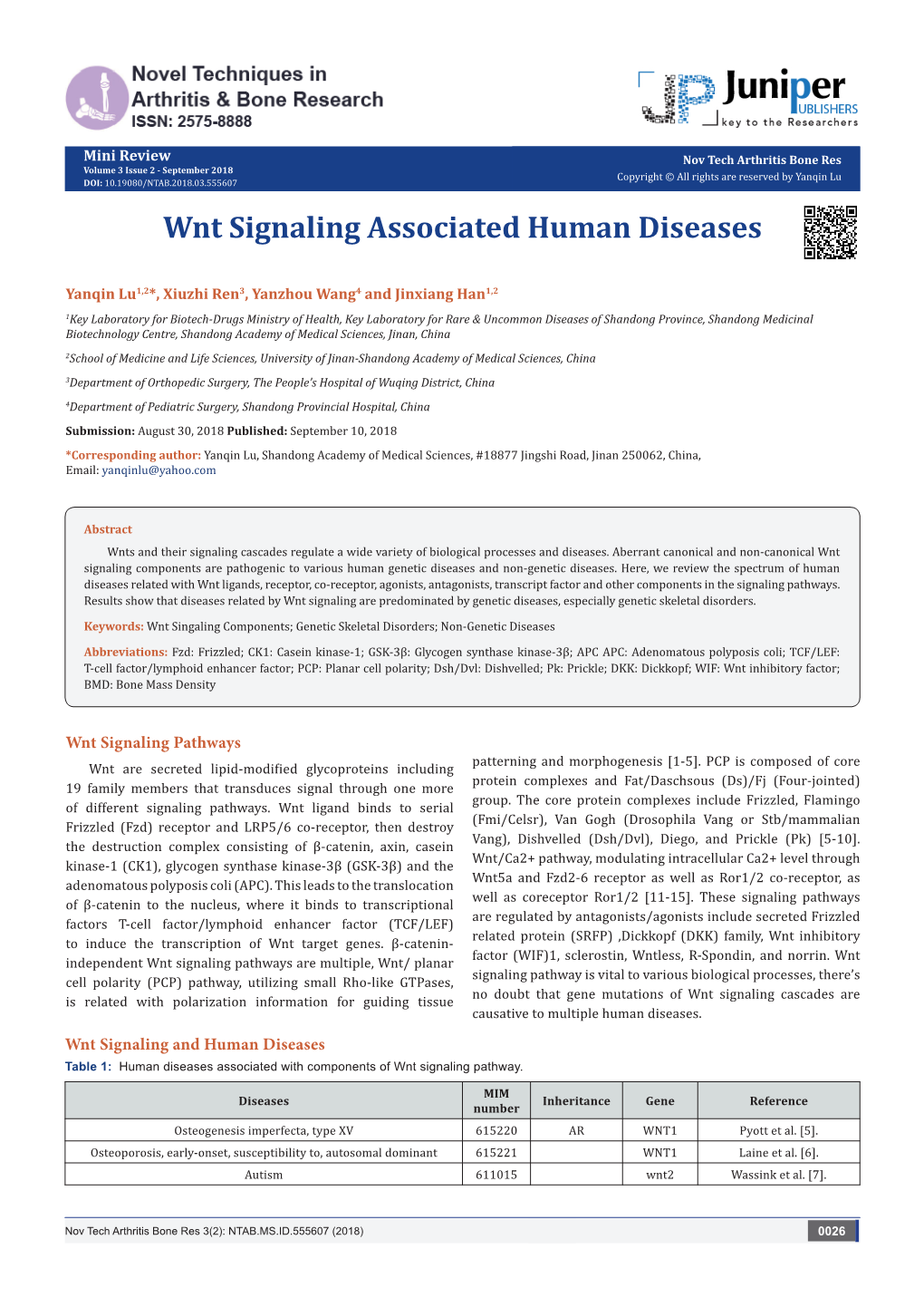 Wnt Signaling Associated Human Diseases