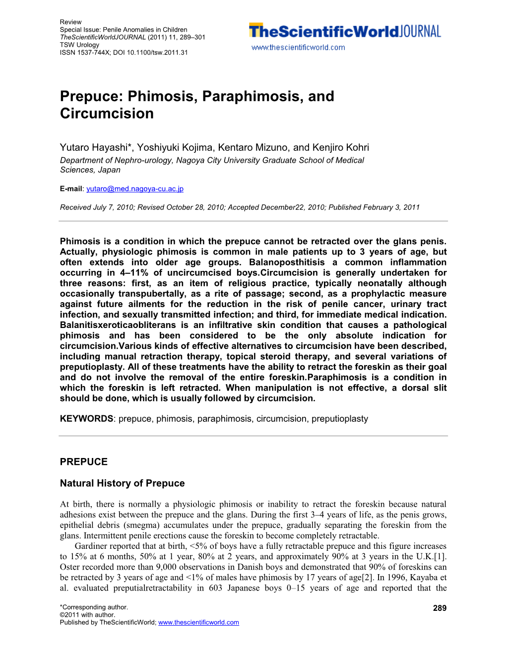 Prepuce: Phimosis, Paraphimosis, and Circumcision