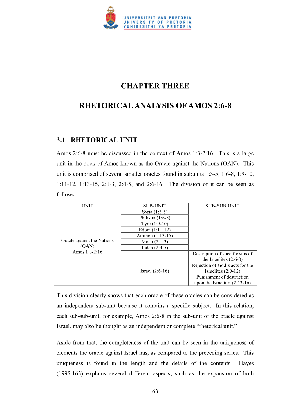 Chapter Three Rhetorical Analysis of Amos 2:6-8