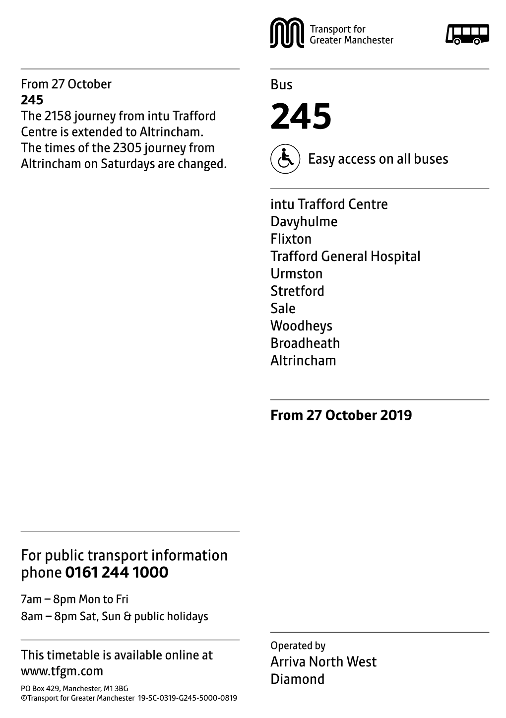 245 the 2158 Journey from Intu Trafford Centre Is Extended to Altrincham