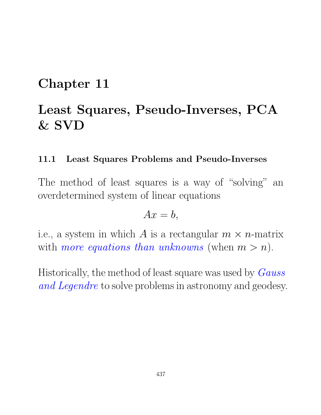 Chapter 11 Least Squares, Pseudo-Inverses, PCA &