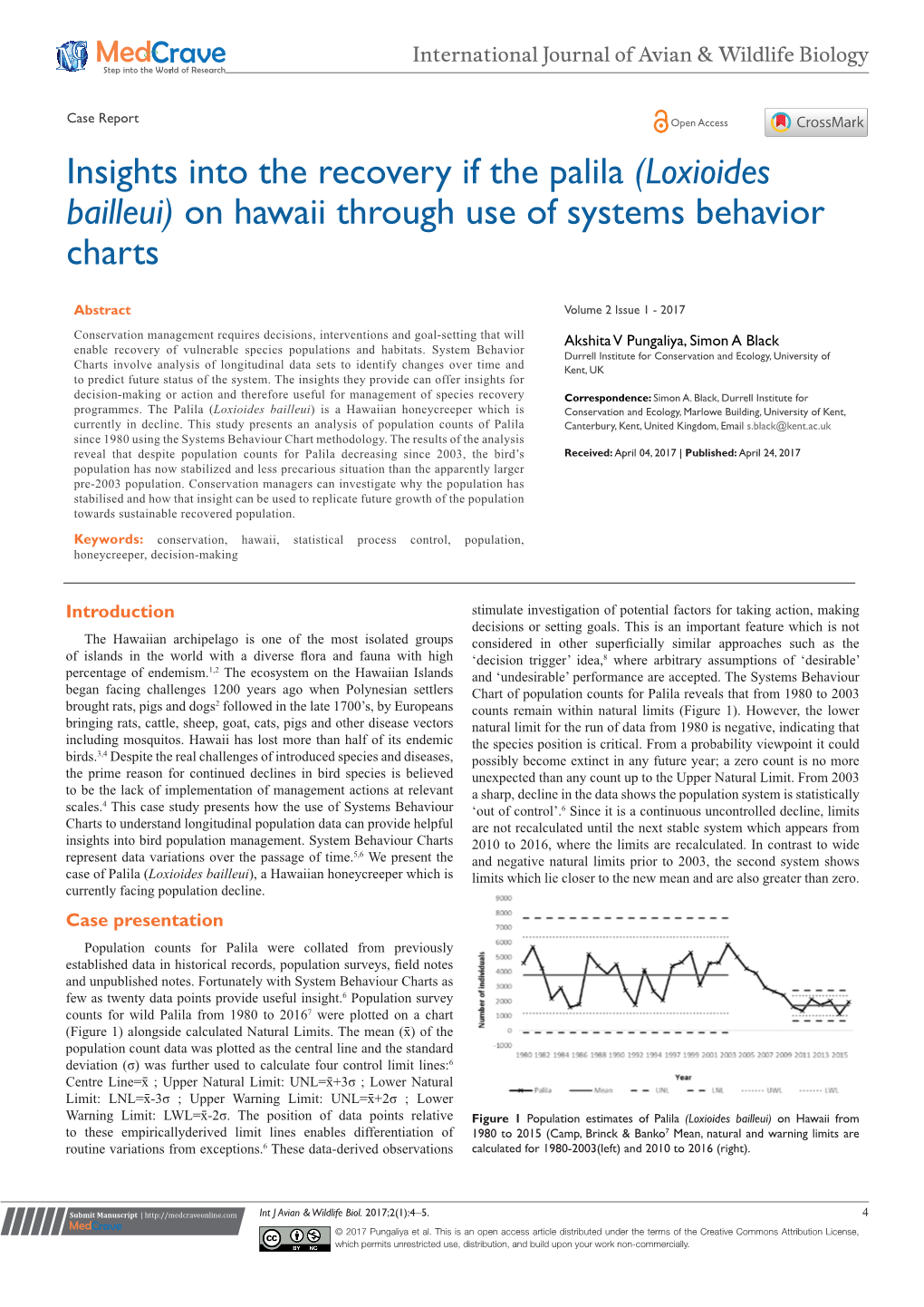 Loxioides Bailleui) on Hawaii Through Use of Systems Behavior Charts