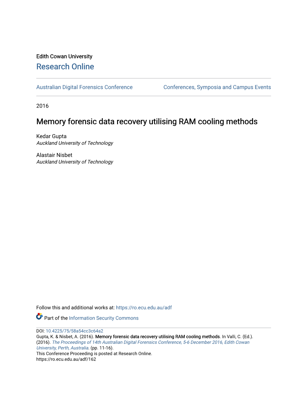 Memory Forensic Data Recovery Utilising RAM Cooling Methods