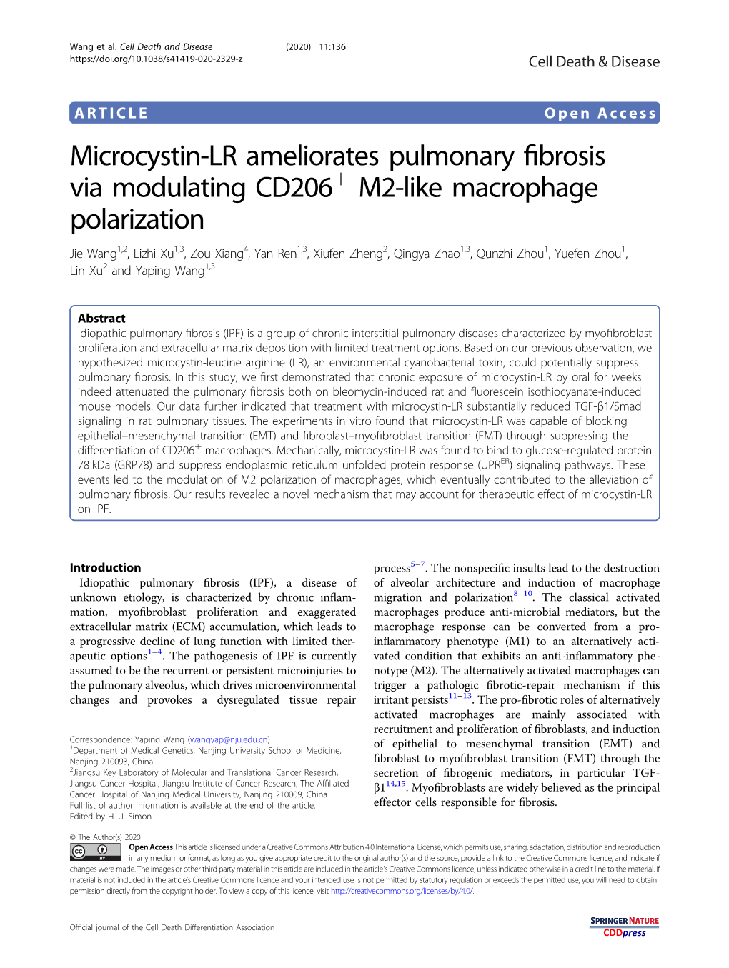 Microcystin-LR Ameliorates Pulmonary Fibrosis Via Modulating CD206+