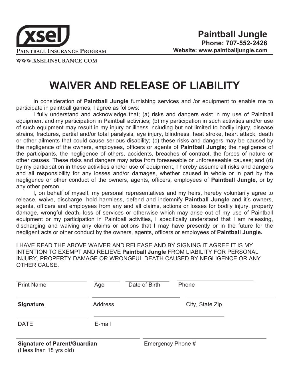 Waiver and Release of Liability