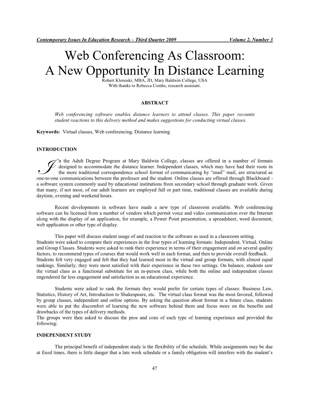 Web Conferencing As Classroom