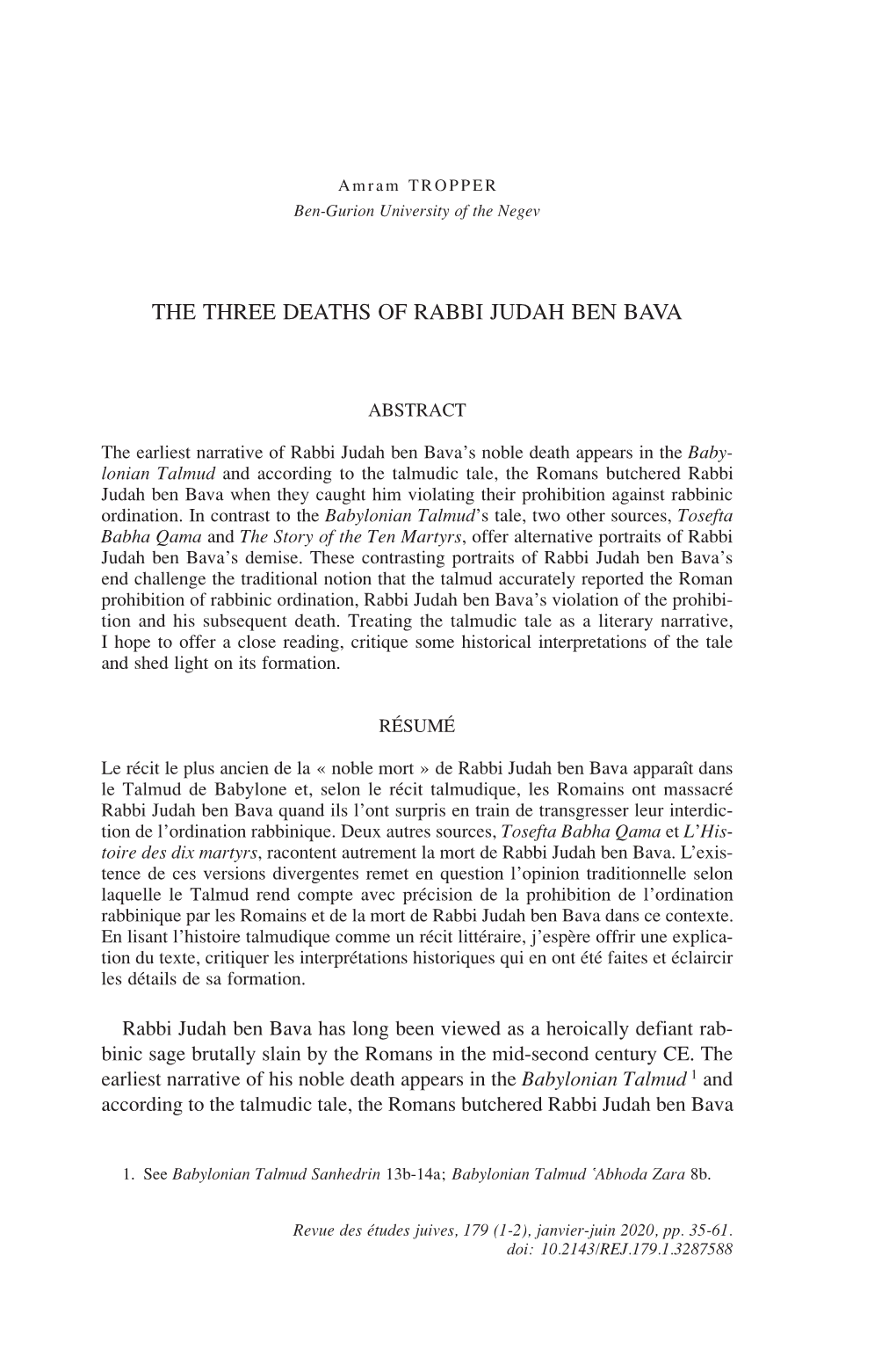 The Three Deaths of Rabbi Judah Ben Bava