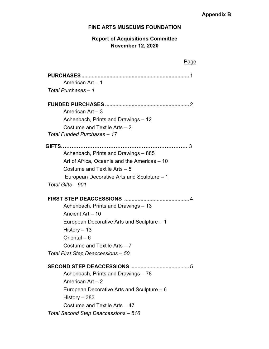 FINE ARTS MUSEUMS FOUNDATION Report of Acquisitions Committee