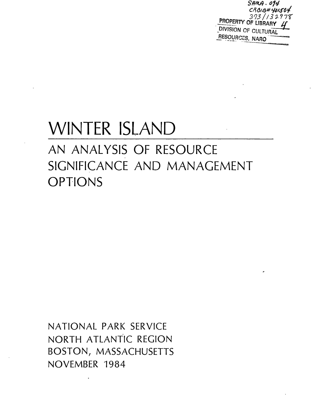 Winter Island an Analysis of Resource Significance and Management Options