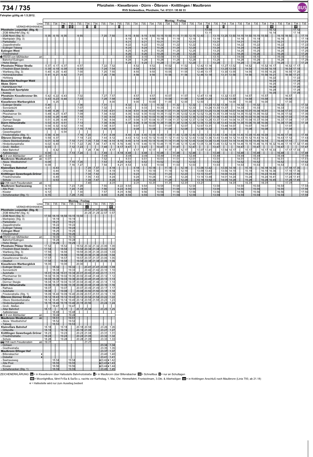Pforzheim - Kieselbronn - Dürrn - Ölbronn - Knittlingen / Maulbronn BUS 734 / 735 RVS Südwestbus, Pforzheim, Tel