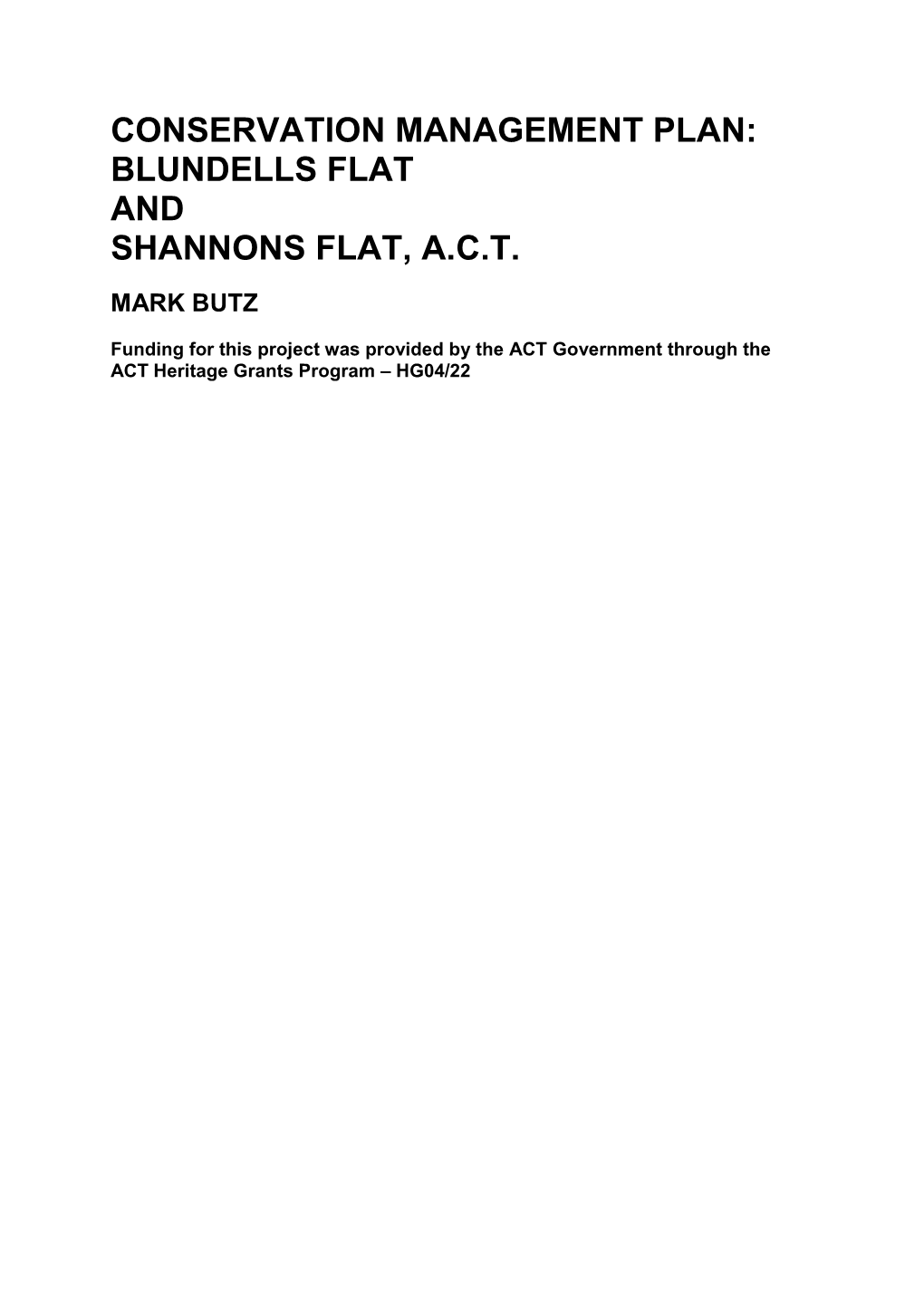 Conservation Management Plan: Blundells Flat and Shannons Flat, A.C.T