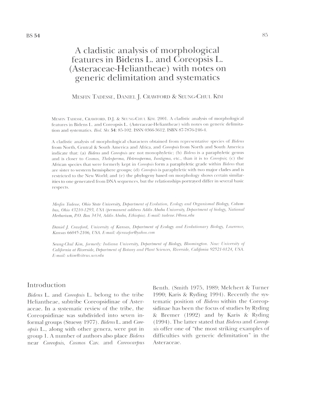 Asteraceae-Heliantheae) with Notes on Generic Delimitation and Systematics