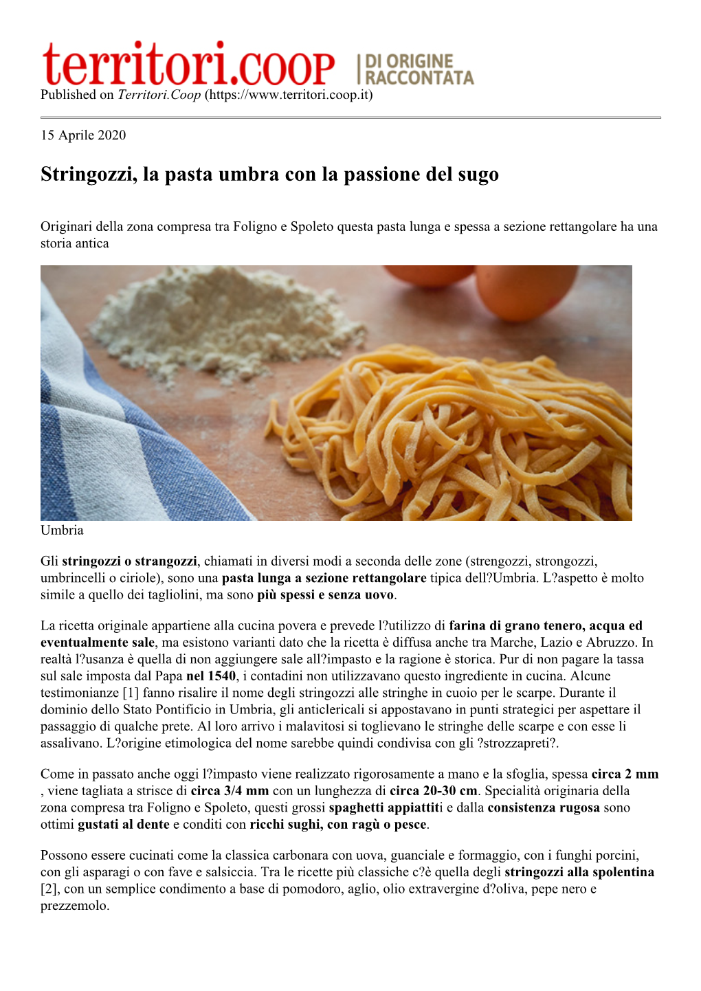 Stringozzi, La Pasta Umbra Con La Passione Del Sugo