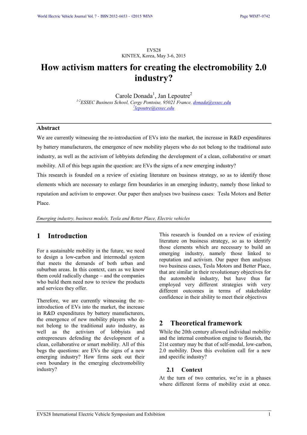 How Activism Matters for Creating the Electromobility 2.0 Industry?