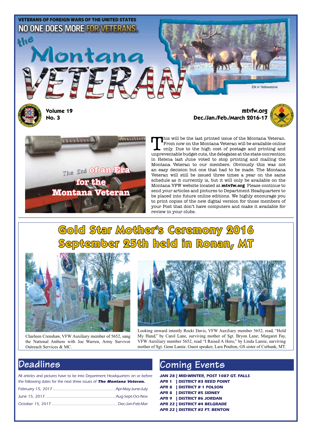 Gold Star Mother's Ceremony 2016 September 25Th Held in Ronan, MT