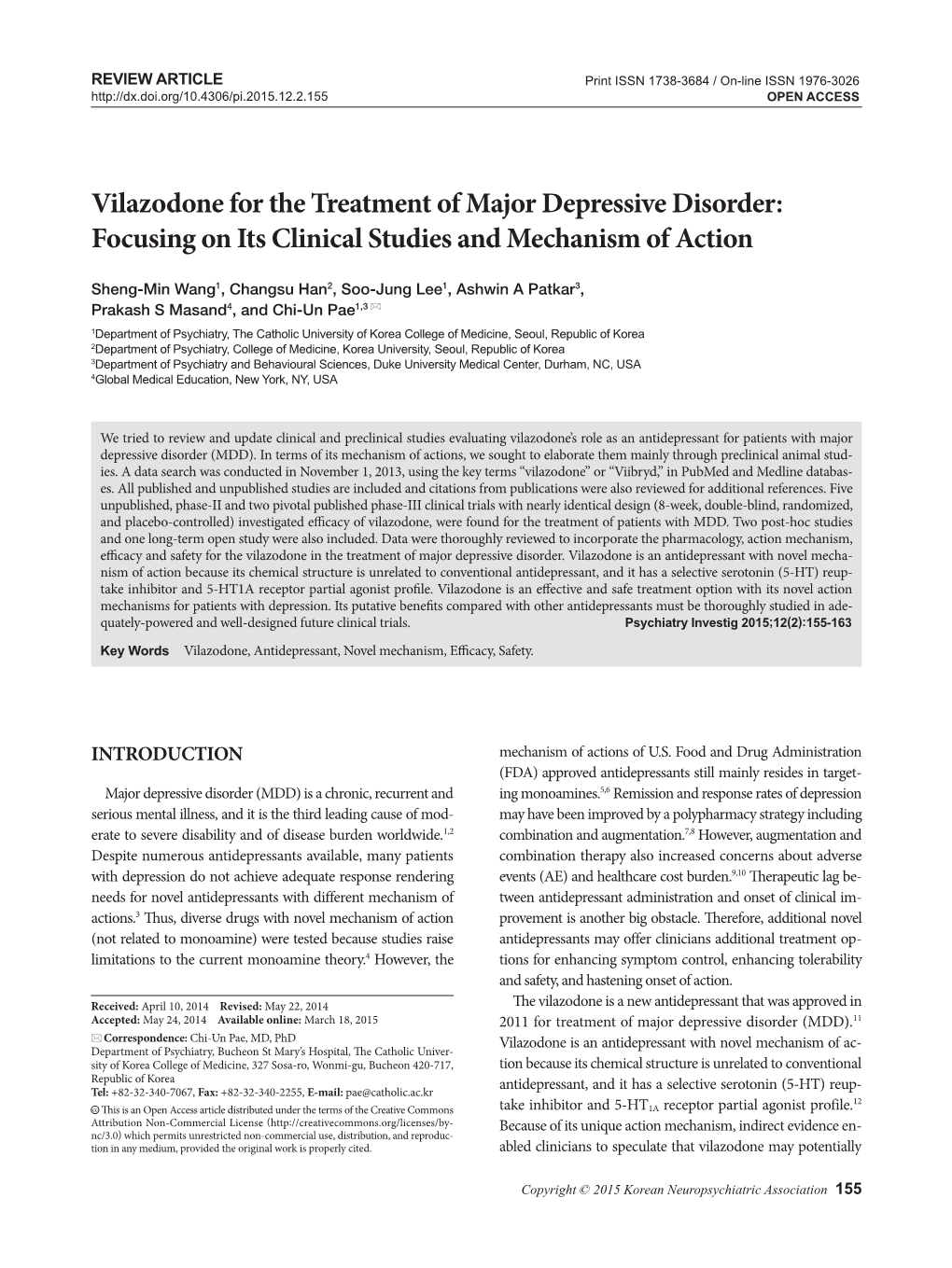 Vilazodone for the Treatment of Major Depressive Disorder: Focusing on Its Clinical Studies and Mechanism of Action