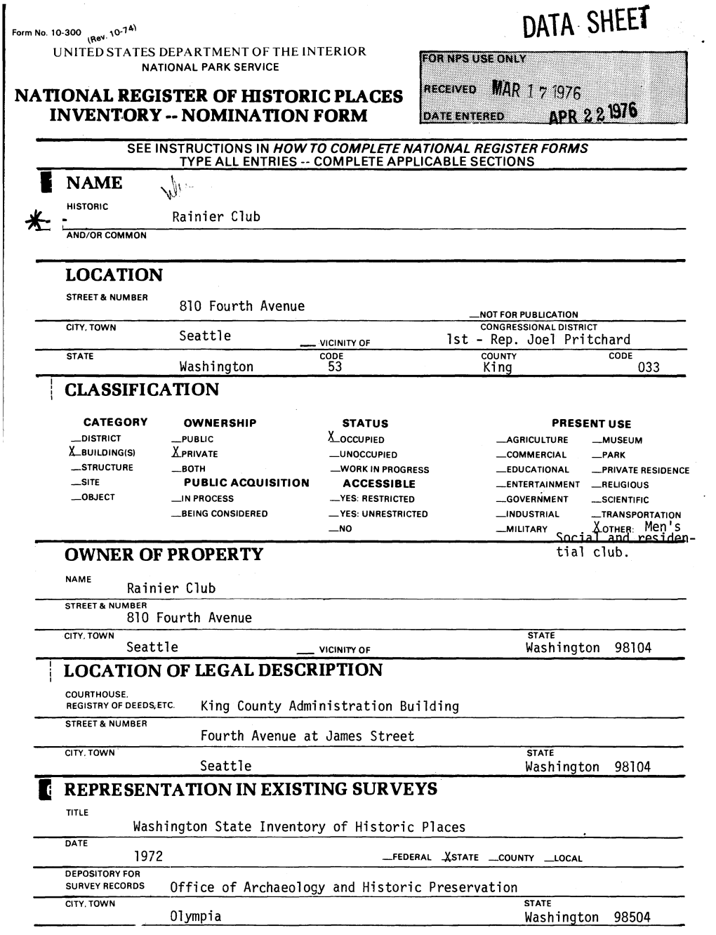 DATA SHEET ^Em UNITED STATES DEPARTMENT of the INTERIOR NATIONAL PARK SERVICE NATIONAL REGISTER of HISTORIC PLACES INVENTORY - NOMINATION FORM