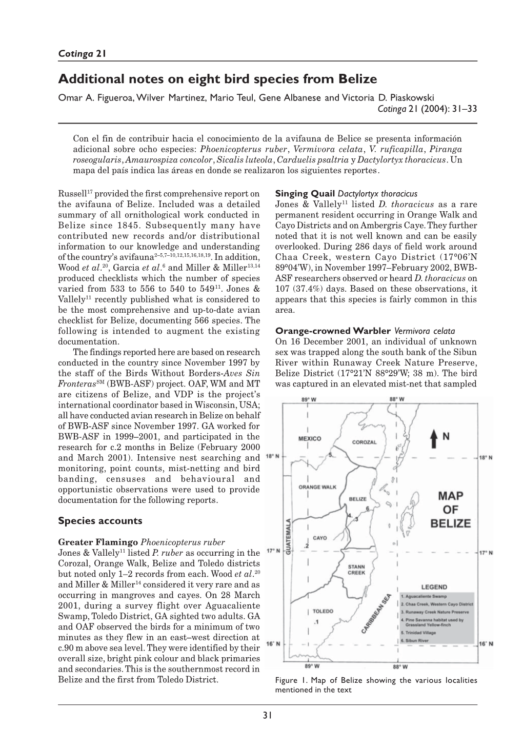 Additional Notes on Eight Bird Species from Belize