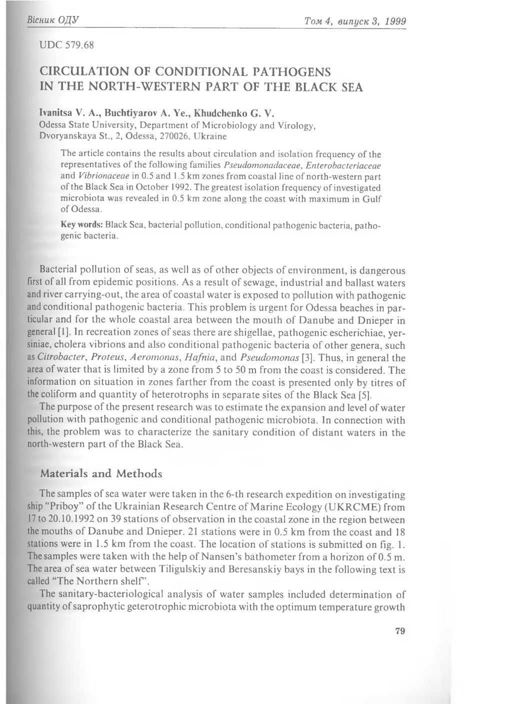 Circulation of Conditional Pathogens in the North-Western Part of the Black Sea