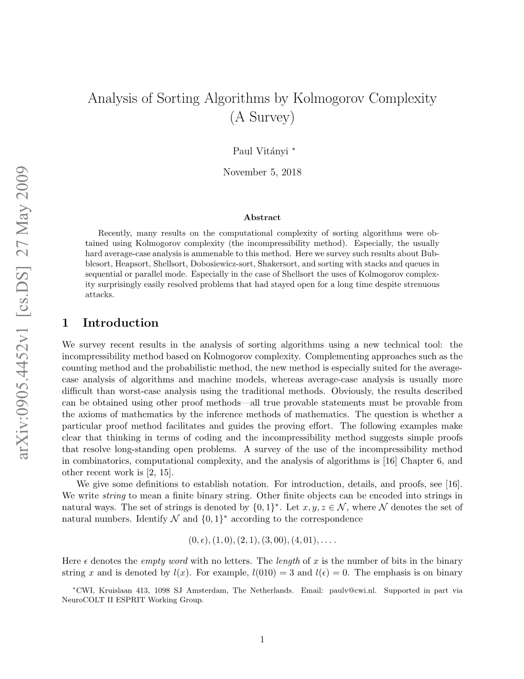 Analysis of Sorting Algorithms by Kolmogorov Complexity (A Survey)