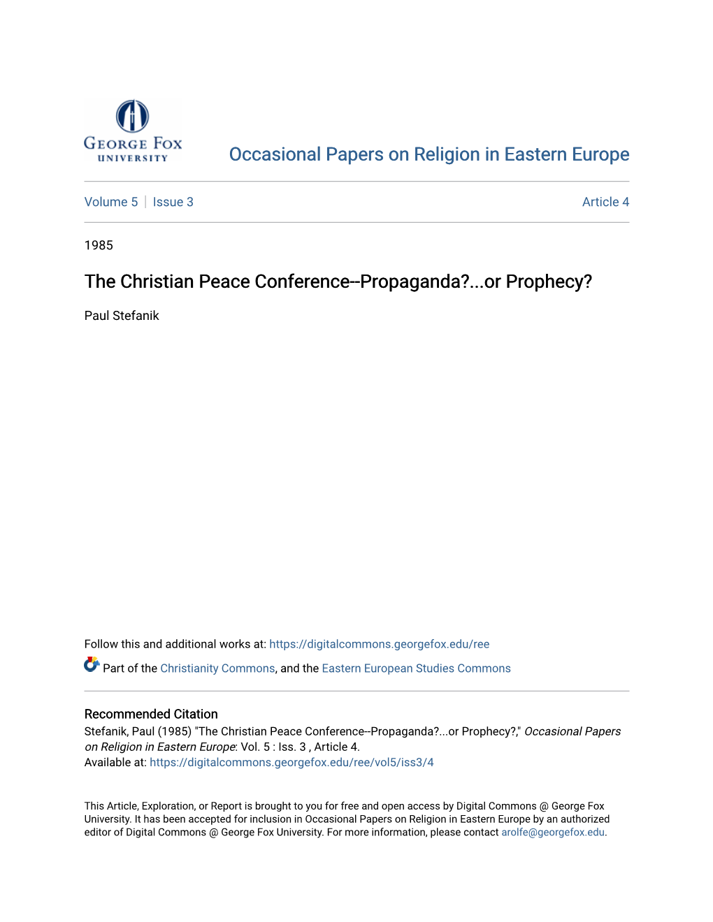 The Christian Peace Conference--Propaganda?...Or Prophecy?