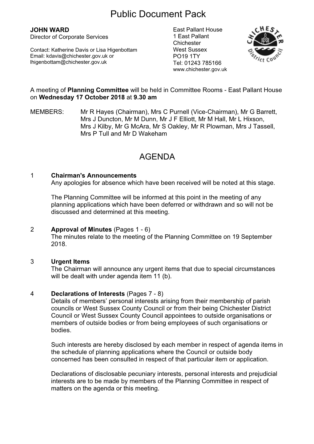 (Public Pack)Agenda Document for Planning Committee, 17/10/2018