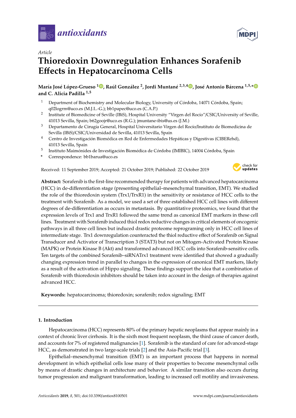 Thioredoxin Downregulation Enhances Sorafenib Effects