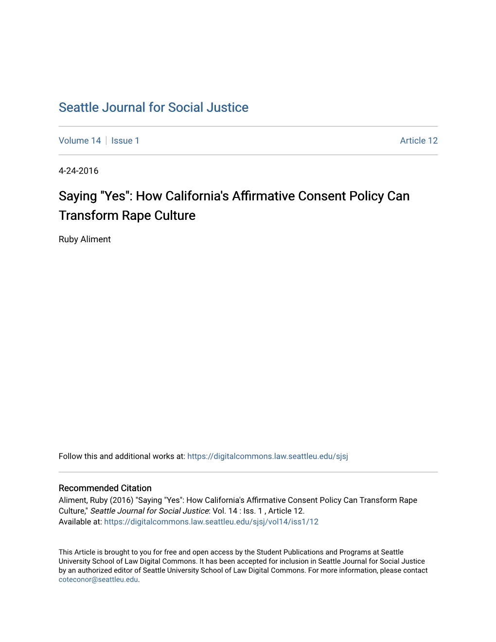 How California's Affirmative Consent Policy Can Transform Rape Culture