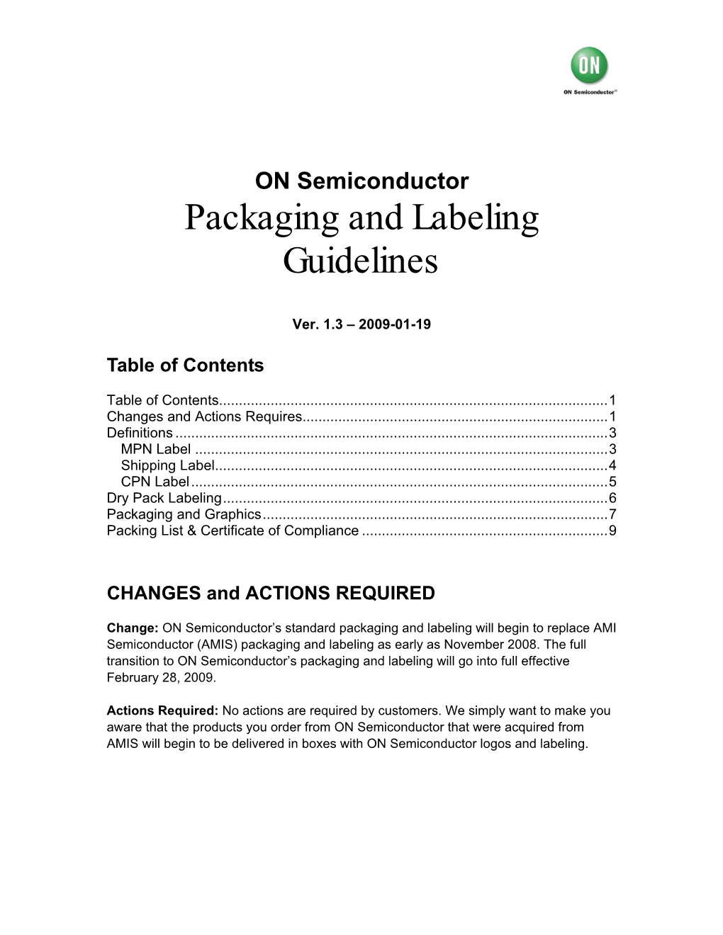 ON Semiconductor Packaging and Labeling Guidelines