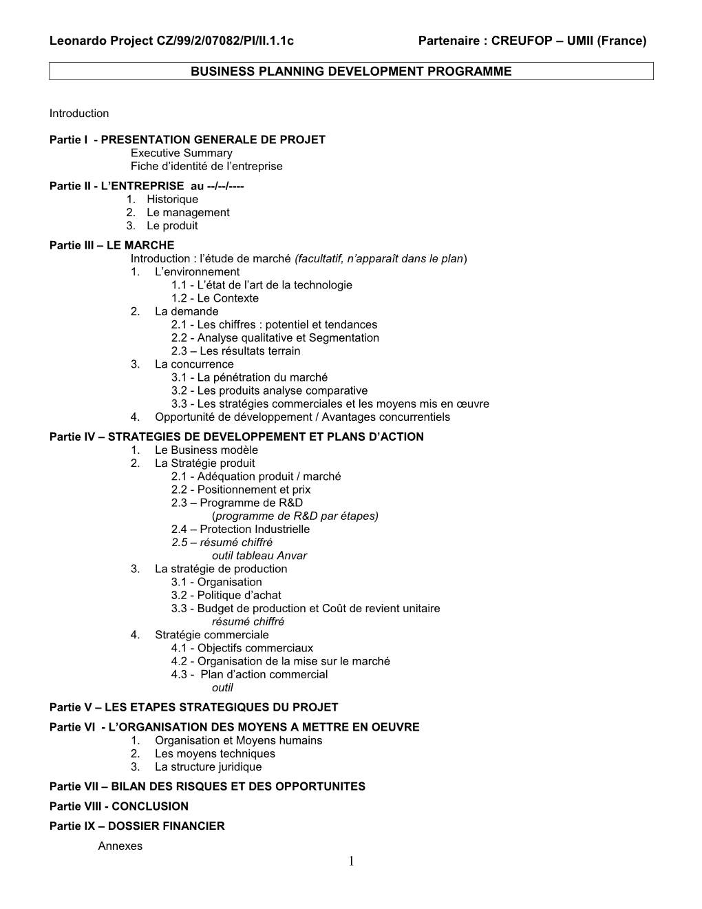 Plan D'executive Summary