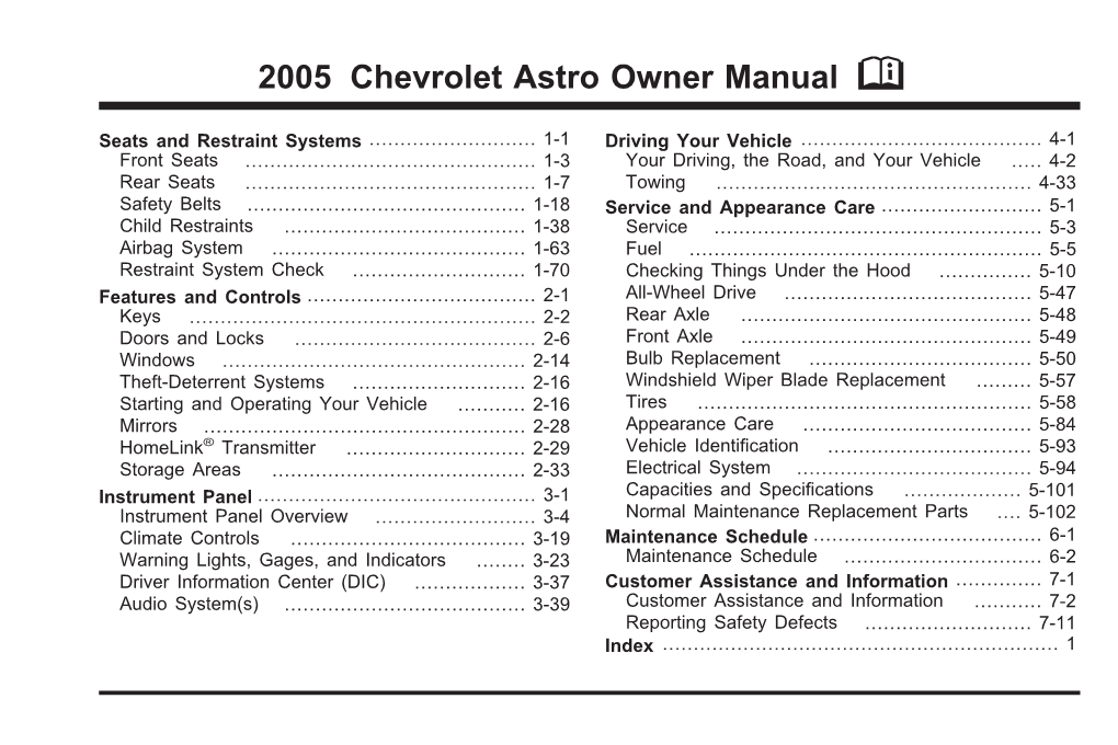 2005 Chevrolet Astro Owner Manual M