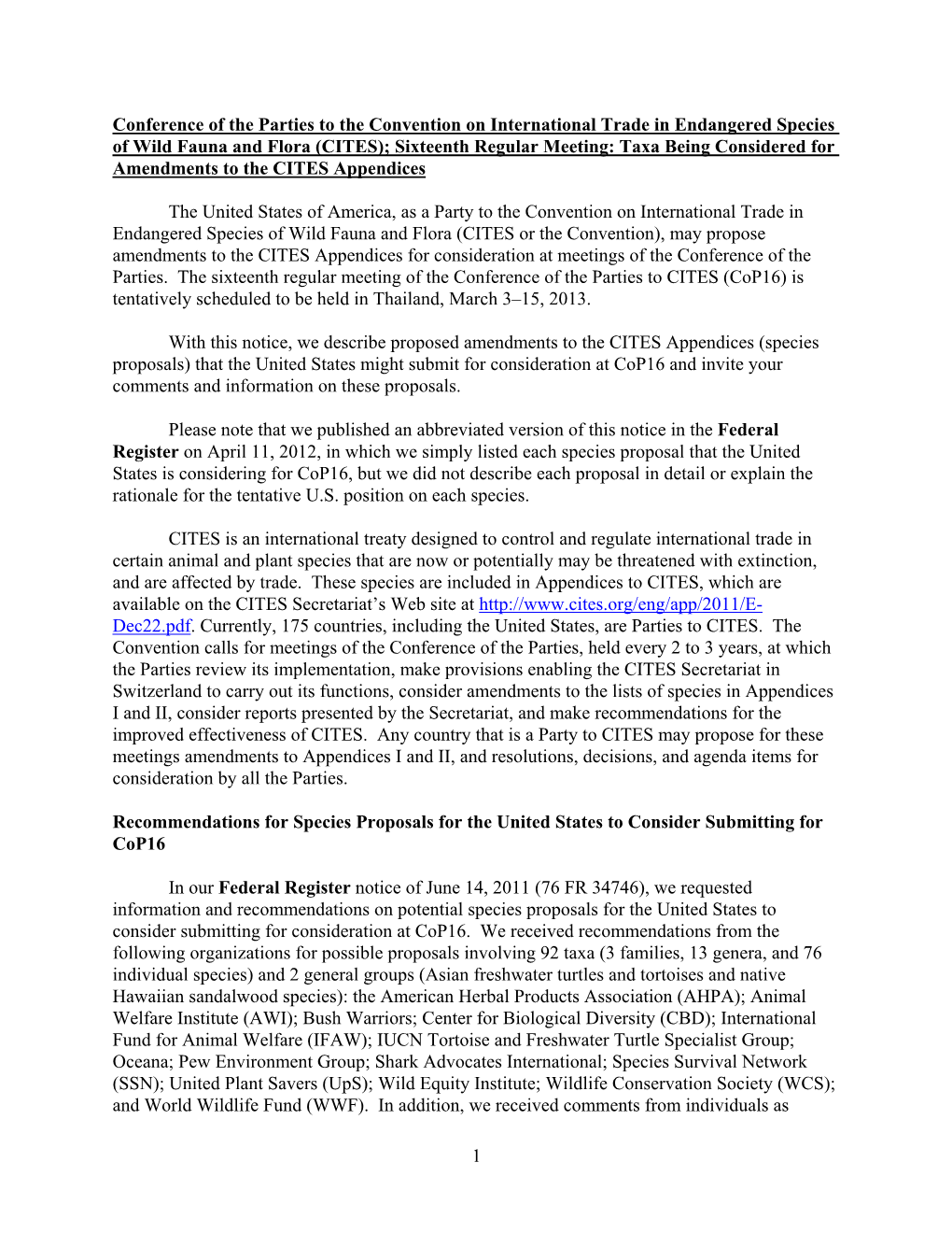 Extended Version of the Federal Register Notice