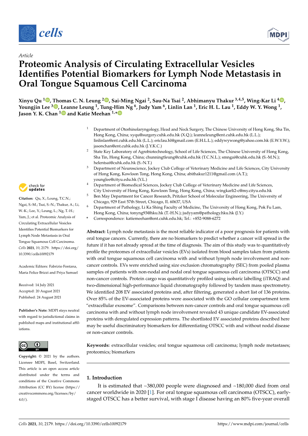 Proteomic Analysis of Circulating Extracellular Vesicles Identifies