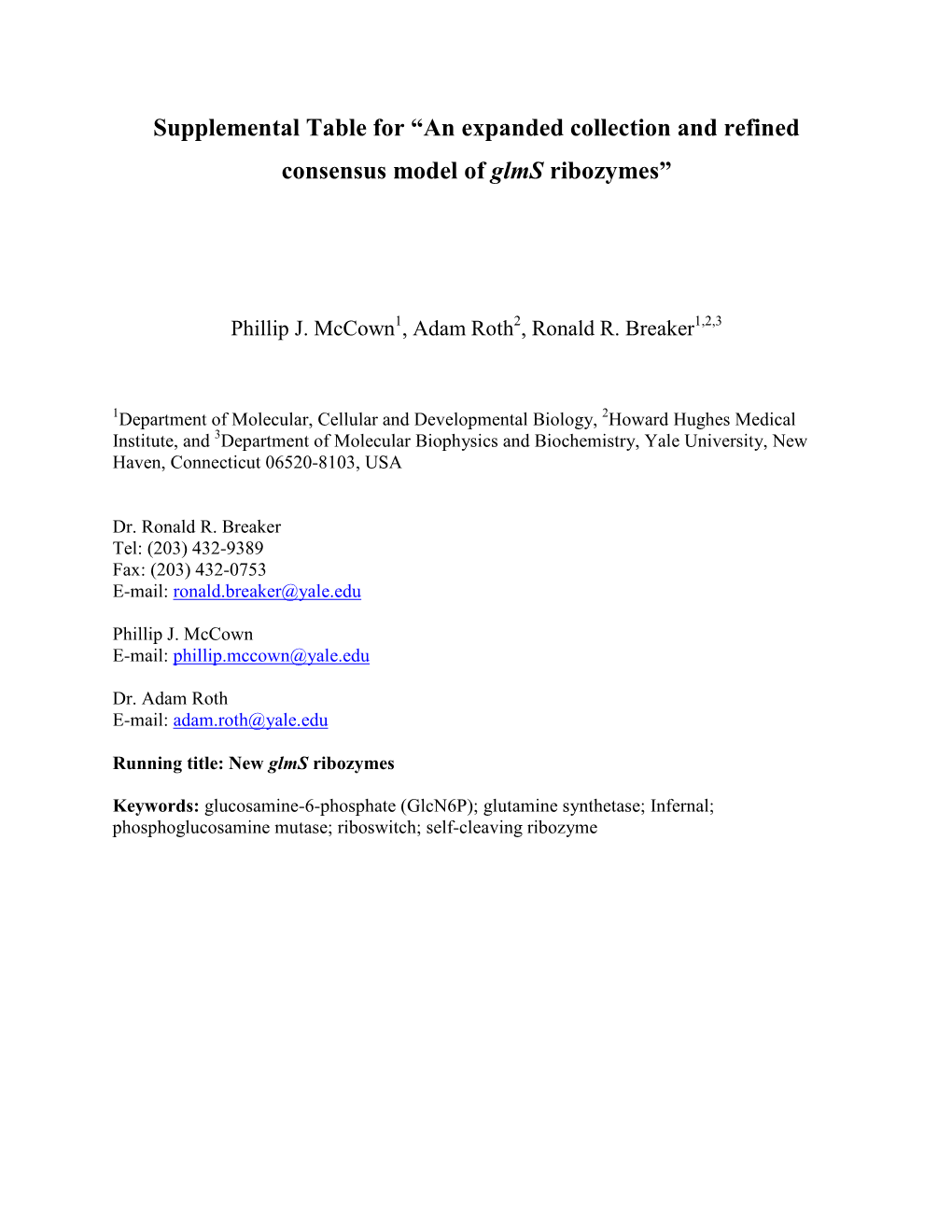 Supplemental Table for “An Expanded Collection and Refined Consensus Model of Glms Ribozymes”