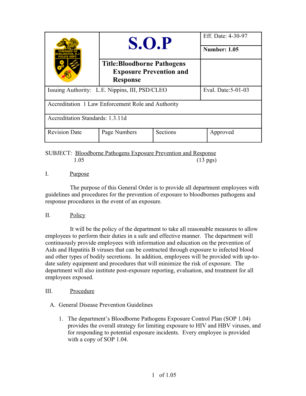 Title:Bloodborne Pathogens Exposure Prevention and Response