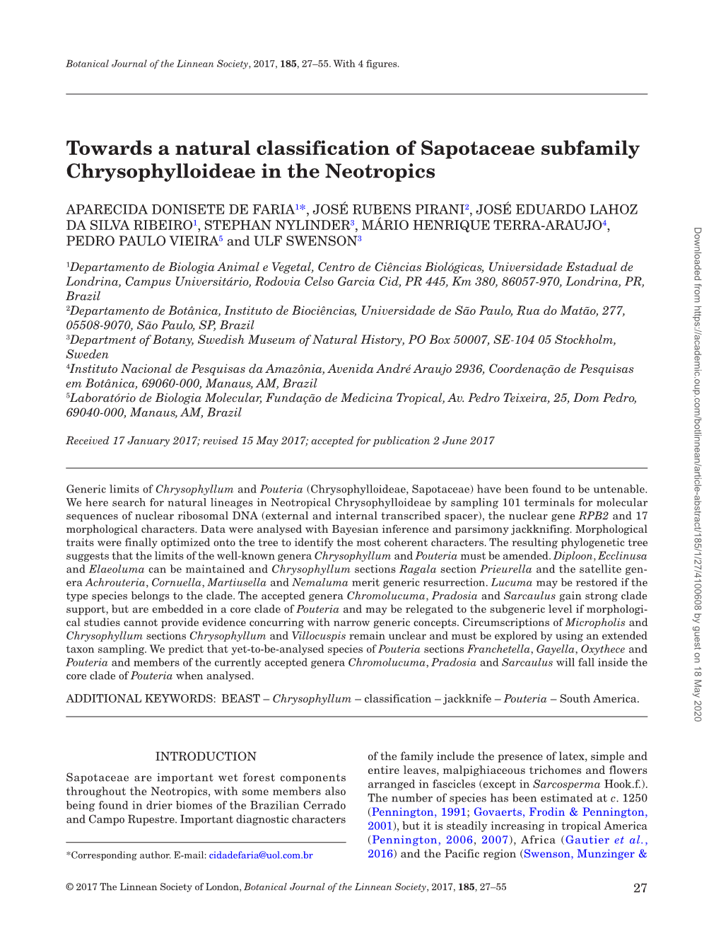 Towards a Natural Classification of Sapotaceae Subfamily Chrysophylloideae in the Neotropics