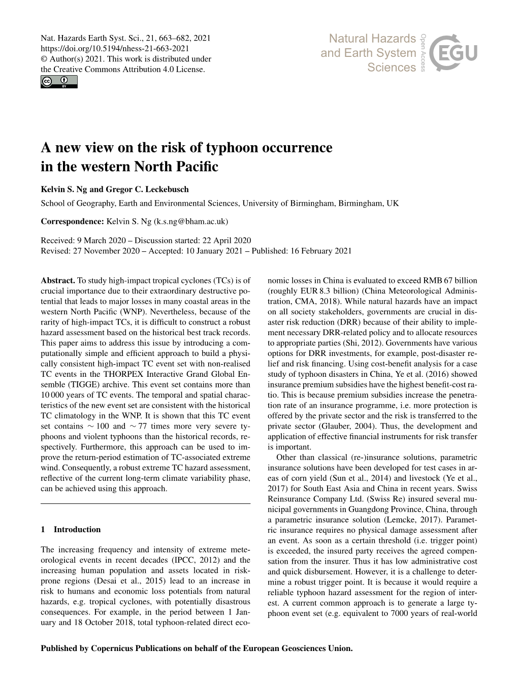 A New View on the Risk of Typhoon Occurrence in the Western North Paciﬁc