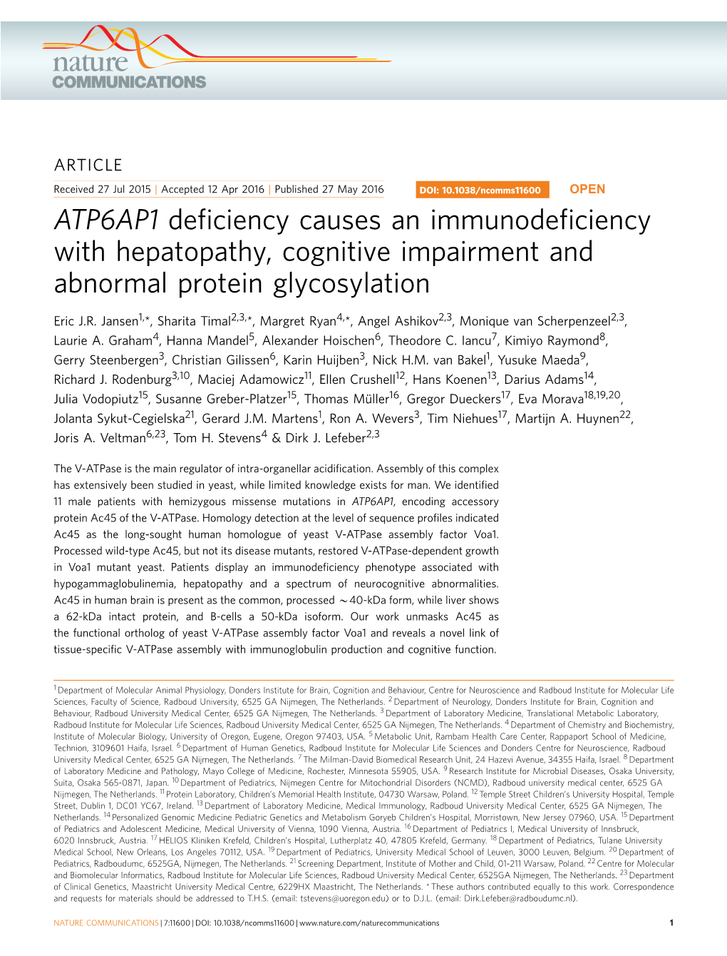 ATP6AP1 Deficiency Causes an Immunodeficiency with Hepatopathy