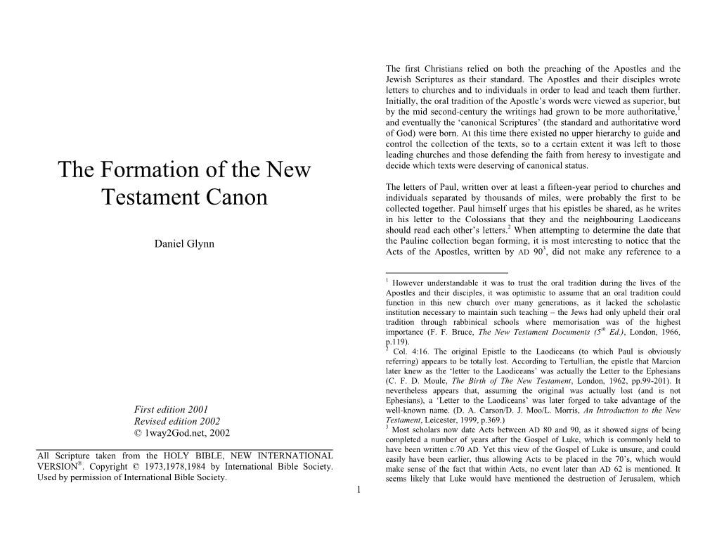 The Formation of the New Testament Canon