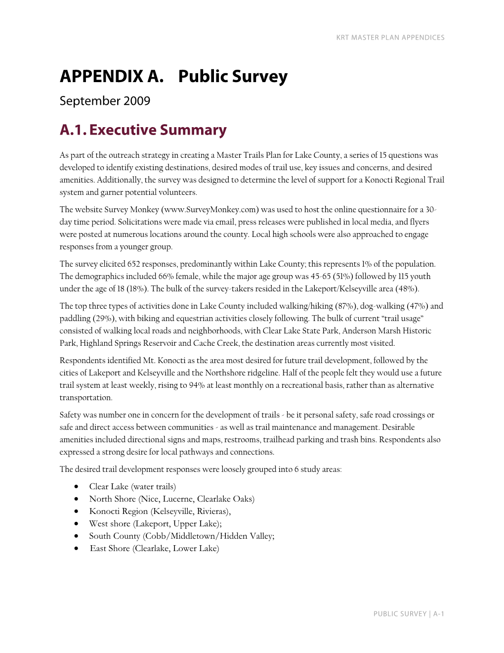 APPENDIX A. Public Survey September 2009 A.1