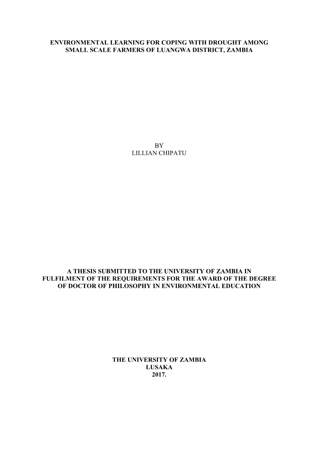 Environmental Learning for Coping with Drought Among Small Scale Farmers of Luangwa District, Zambia