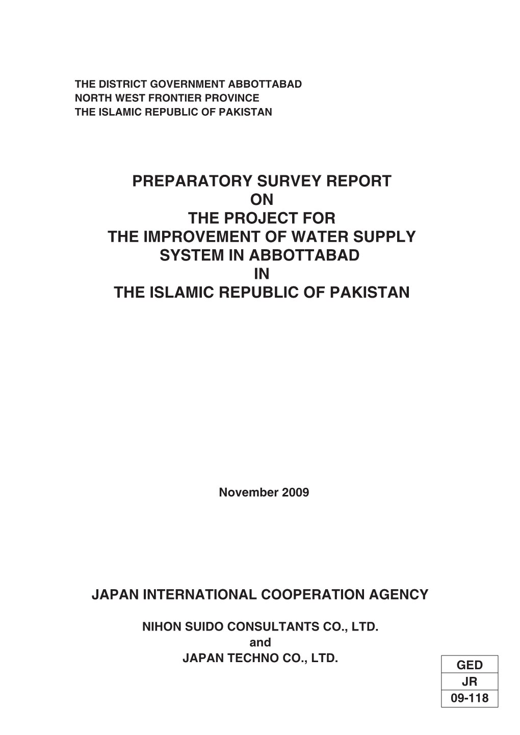 Preparatory Survey Report on the Project for the Improvement of Water Supply System in Abbottabad in the Islamic Republic of Pakistan