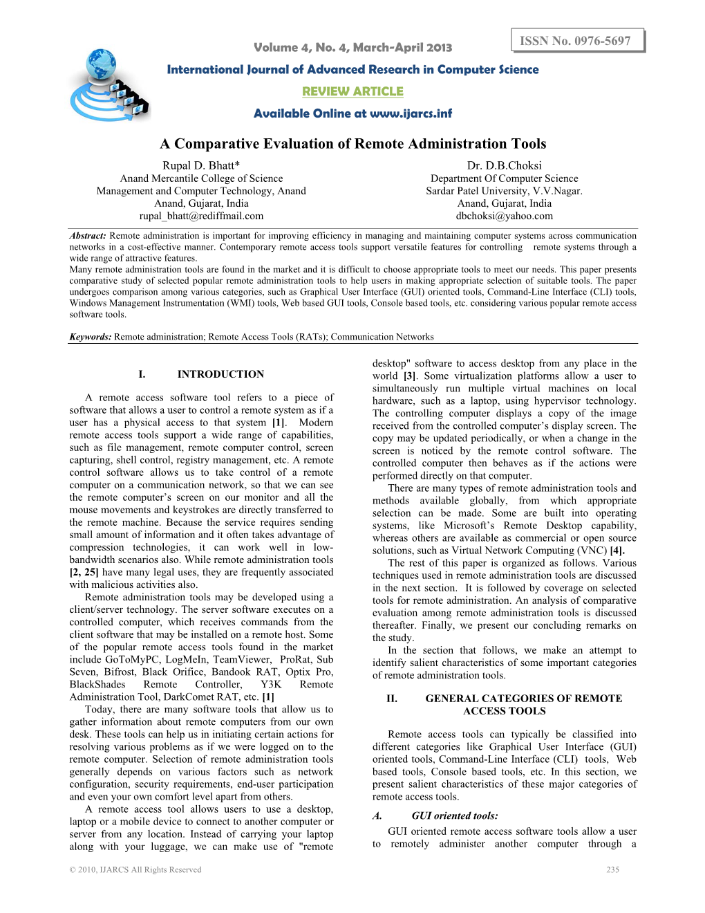 A Comparative Evaluation of Remote Administration Tools Rupal D