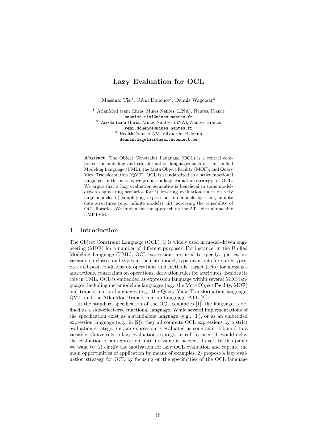 Lazy Evaluation for OCL