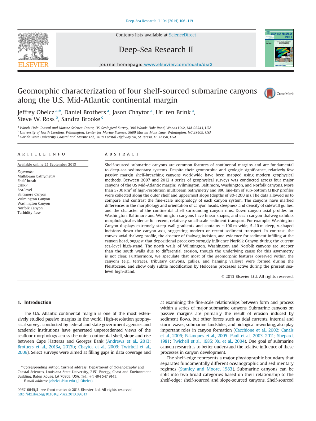 Geomorphic Characterization of Four Shelf-Sourced Submarine Canyons Along the U.S. Mid-Atlantic Continental Margin