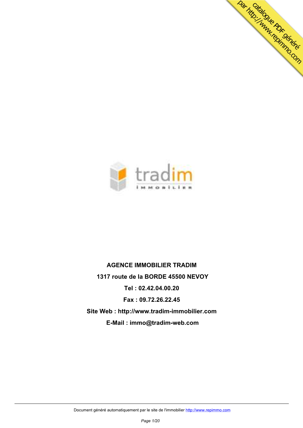 Catalogue Immobilier AGENCE IMMOBILIER TRADIM NEVOY