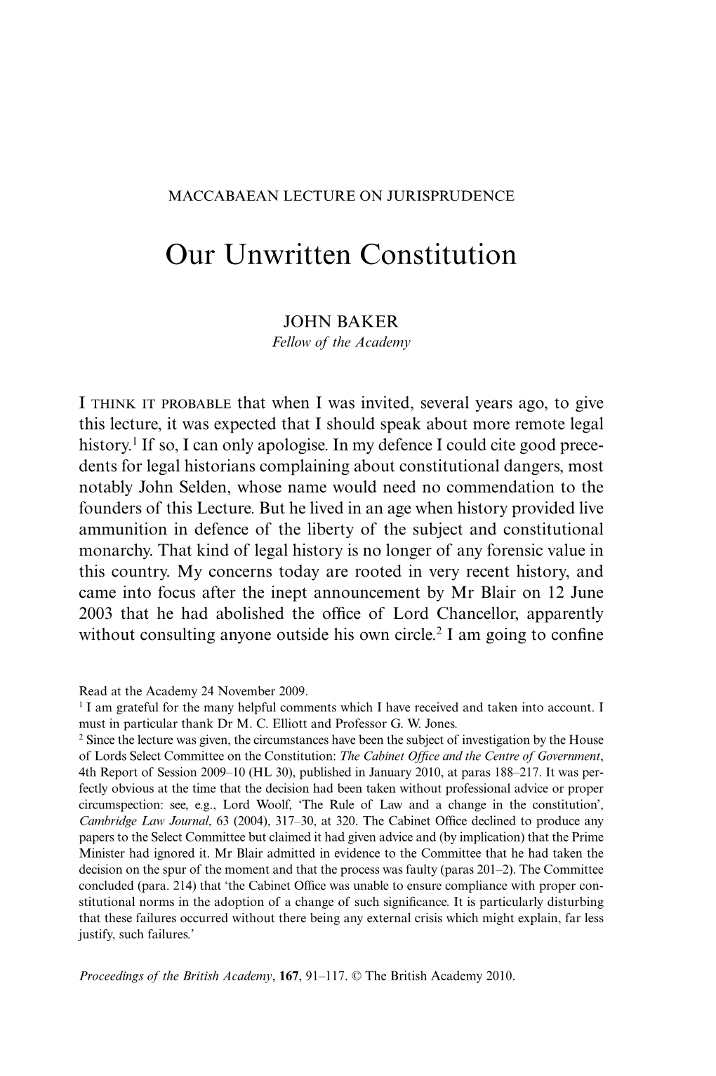 Our Unwritten Constitution